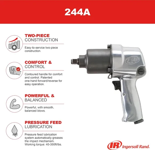 Miniatura 4 de Ingersoll Rand Llave de impacto neumática de 1/2 pulgada 244A, par máximo de 500 pies-libras, súper resistente, empuñadura de pistola