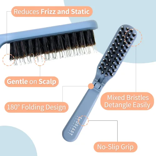 Miniatura 3 de Uffy MiniPop - Cepillo de viaje para el cabello, mini cerdas de jabalí plegables para mujeres, hombres y niños, peine compacto apto para niños