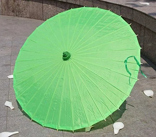 Miniatura 3 de Sombrilla de tela de bambú lisa ideal para recuerdos de fiesta de boda (verde)