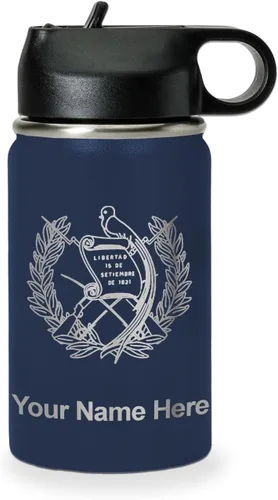 Miniatura 17 de LaserGram Botella de agua personalizada, bandera de Guatemala, acero inoxidable de doble pared aislada al vacío con popote superior, regalo grabado