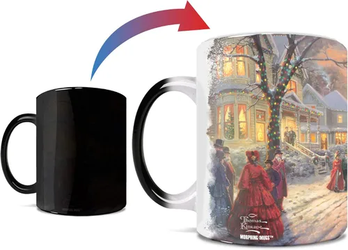 Morphing Mugs Thomas Kinkade - Una Navidad victoriana - Una taza de cerámica sensible al calor que cambia de color de 11 onzas – Imagen revelada
