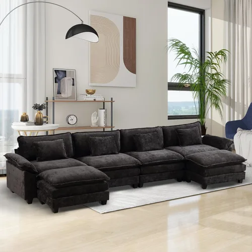 Miniatura 18 de Sofá modular seccional, sofá de nube con otomana, asiento profundo de felpilla en forma de L para sala de estar y apartamento