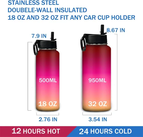 Miniatura 5 de Botella de agua personalizada, botella de agua deportiva personalizada con nombre, botella de acero inoxidable aislada al vacío con tapa