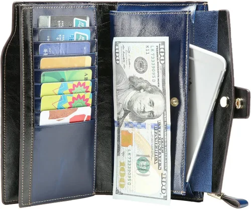 Miniatura 67 de Itslife - Cartera de piel sintética encerada para mujer con bloqueo de identificación de radio frecuencia (RFID), de gran capacidad, encerada