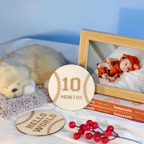 Miniatura 6 de Tarjetas de hitos mensuales para bebés, discos de hitos mensuales de madera, accesorios de fotografía para recién nacidos para documentar el Tarjeta