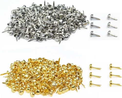 Miniatura 8 de baotongle 500 sujetadores de papel, tacos chapados en latón para álbumes de recortes, tacos redondos de metal con bolsa de almacenamiento