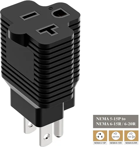 Miniatura 5 de Paquete de 3 adaptadores de enchufe Nema de 15 amperios a 20 amperios, listado ETL, NEMA 5-15P a 5-15/20R (peine de 20 amperios T Blade) 15 Amp