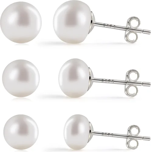 Miniatura 8 de Aretes de perlas de plata de ley de 0.496 pulgadas y 0.575 pulgadas y 0.732