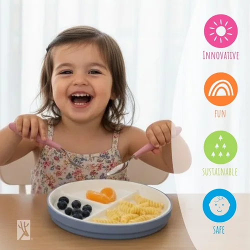 Miniatura 8 de Elk and Friends platos para niños de porcelana divididos de 6.7" con fundas de silicona Adecuados para bebés/niños/niños pequeños Apto