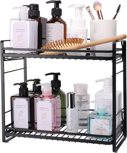 zccz Organizador de baño de 2 niveles, ideal como organizador de encimera de cocina o baño, organizador de maquillaje con acabado negro para Negro