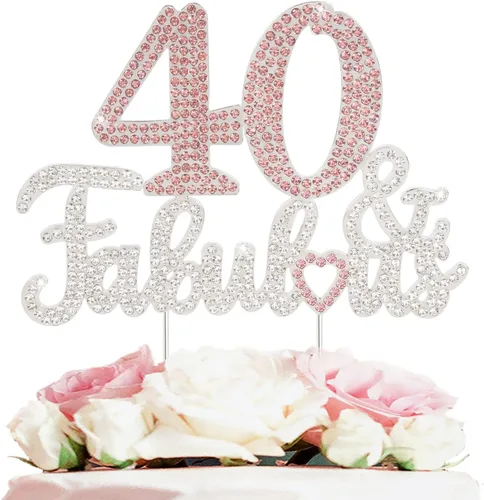 Miniatura 14 de 25 y fabulosa decoración de pastel de diamantes de imitación dorados y rosados – Feliz cumpleaños 25 años saluda a 25 años de edad, decoración