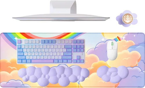 Miniatura 13 de ATTACK SHARK Alfombrilla de mouse 4 en 1, reposamuñecas para teclado, soporte para reposamuñecas y juego de posavasos de cuero con alfombrilla