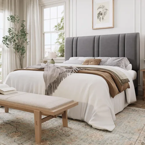 Miniatura 13 de SHA CERLIN Base de cama de plataforma de tamaño completo, cama tapizada de terciopelo con cabecera ajustable, diseño capitoné de canal vertical