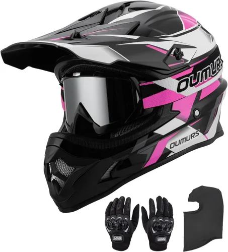 Miniatura 12 de OUMURS Casco de ATV Bicicleta de Tierra para Adultos con Gafas Guantes y Máscara Visera Solar Ajustable Casco de Motocicleta para Adultos Gris