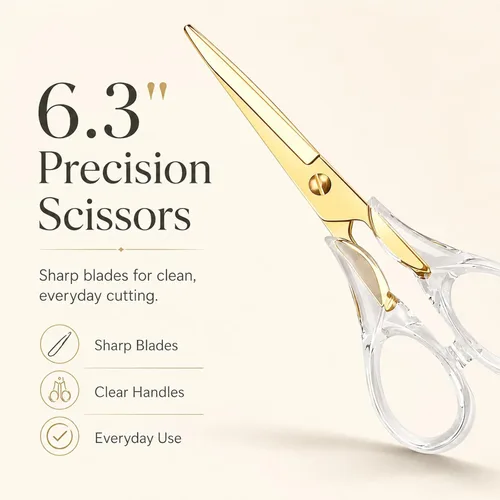 Miniatura 2 de Tijeras estéticas de acrílico transparente, tijeras de manualidades de 6.3 pulgadas con cuchillas de acero inoxidable afiladas doradas para oficina
