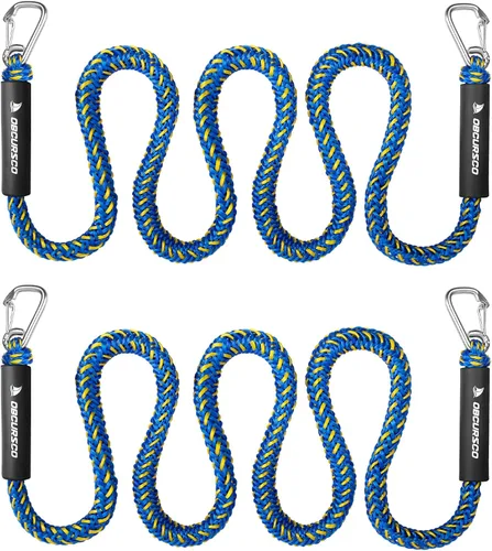 Obcursco Línea de Amarre Elástica, Línea de Amarre para Moto Acuática con Clips Dobles de Acero Inoxidable 316, Cuerda de Amarre Amortiguadora para