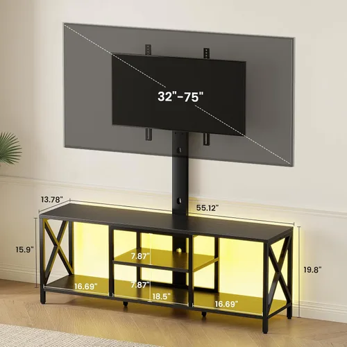 Miniatura 3 de Flycity Soporte de TV con soporte y luces LED, soporte universal para TV de 32 a 75 pulgadas, centro de entretenimiento con almacenamiento, mesa