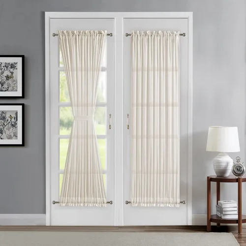 Warm Home Designs Juego de 2 cortinas transparentes color beige para puerta francesa. Cada juego de cortinas para ventana de puerta viene con 2