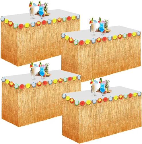 Miniatura 9 de Morcheiong Paquete de 1 falda de mesa de hierba Luau, 9 pies x 29.5 pulgadas, falda de mesa hawaiana para Tiki, selva, suministros de decoración