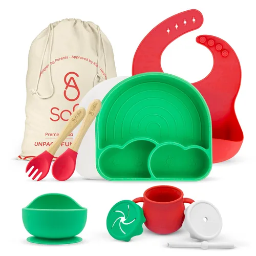 Miniatura 10 de Juego Completo de Alimentación de Silicona - Seguro para 6-12 Meses - Suministros de Destete con Luz LED para Bebés No Tóxicos - Utensilios de Rosa
