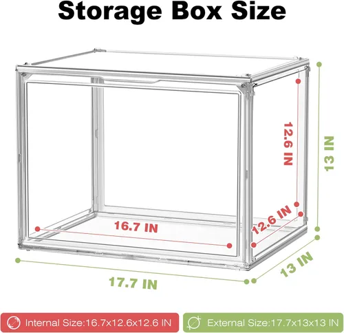 Miniatura 6 de Paquete de 1 estuche de acrílico extra XXXL de 17.7 x 13 x 13 pulgadas, organizador de bolso transparente, contenedores de almacenamiento apilables