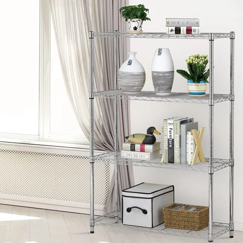 Miniatura 8 de Estantería de alambre de 4 niveles, organizador de estantes de 54 x 36 x 14 pulgadas, estante de almacenamiento de metal resistente, estante de Cromo