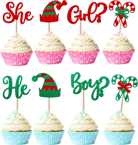 Miniatura 17 de Rsstarxi Paquete de 24 Adornos para Cupcakes Oh Baby de Navidad con Purpurina, Sombreros de Navidad, Palillos para Cupcakes de Baby Shower para Baby