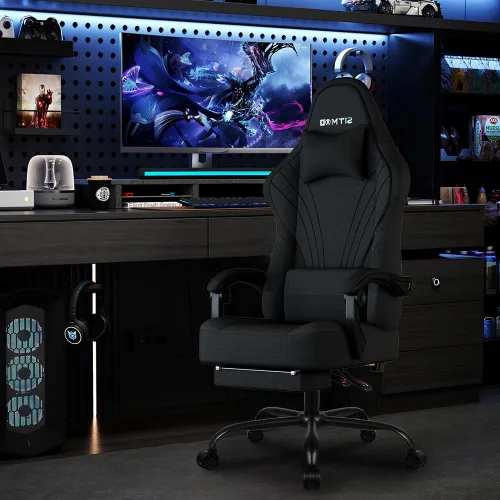 Miniatura 2 de Silla de juegos, sillas de juegos grandes y altas para adultos con reposapiés y soporte lumbar, cómoda silla de computadora de tela ergonómica