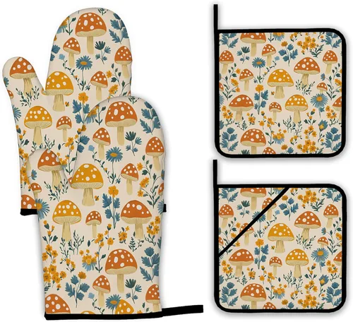 Miniatura 11 de Guantes de horno y soportes para ollas, The Kitchen is My Happy Place, resistentes al calor, guantes y soporte para ollas para decoración del hogar