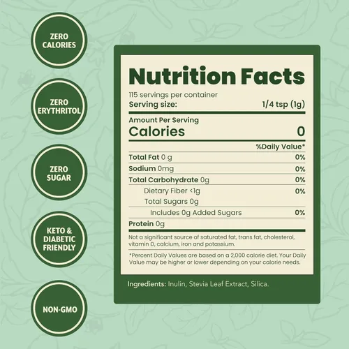 Miniatura 2 de SweetLeaf Tarro agitador de polvo de stevia, edulcorante cero calorías con extracto de hoja de stevia, sin aditivos edulcorantes artificiales, sin