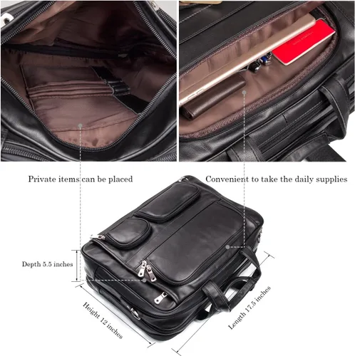 Miniatura 4 de Augus Maletín de viaje de negocios de cuero genuino bolsas de lona para hombres bolsa de portátil se adapta a 15.6 pulgadas portátil