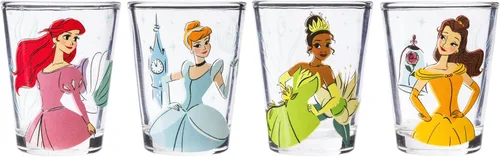 Miniatura 2 de Silver Buffalo Disney Princess With Ariel, Belle, Tiana y Cenicienta - Juego de 4 mini vasos de 1.5 onzas Disney Princess y su símbolo icónico