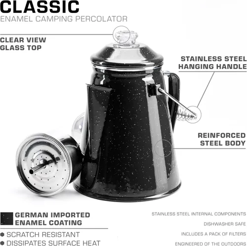 Miniatura 3 de COLETTI Cafetera Percolator clásica: la cafetera de camping más nostálgica, ahora modernizada [esmalte negro, 12 tazas]