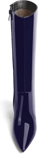 Miniatura 73 de AMBELIGHT Botas altas hasta la rodilla con cremallera y puntera puntiaguda para mujer, de patente sólida, tacón alto, 3.3 pulgadas
