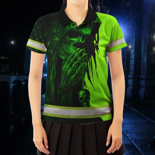 Miniatura 6 de Maddly Polo de alta visibilidad con diseño de calavera y bandera de Estados Unidos, ropa de trabajo patriótica con nombre personalizado para Polo 11