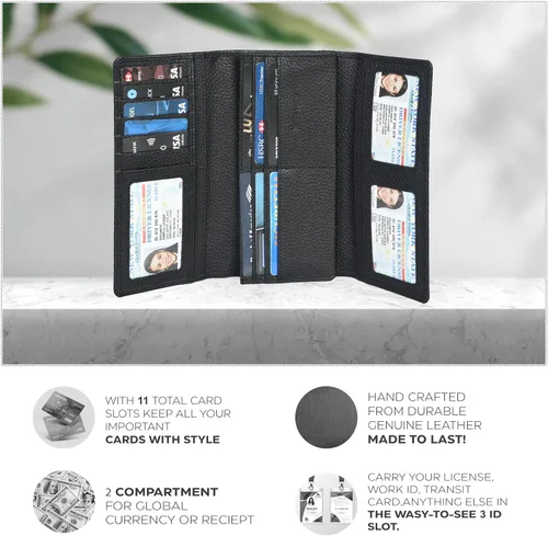 Miniatura 3 de Carteras de piel con bloqueo RFID, para cheques, con 11 ranuras para tarjetas, para mujer, cartera Rfid