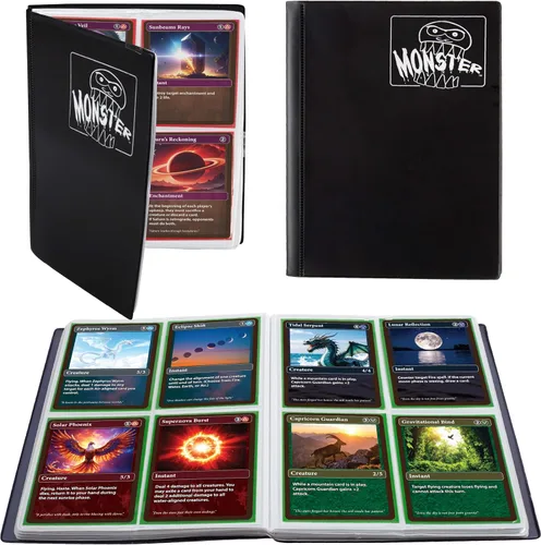 Miniatura 13 de Monster - Carpeta para tarjetas coleccionables de 4 bolsillos, álbum Holofoil negro, protección TCG antirrobo y anticaídas con bolsillos laterales