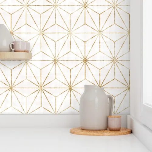 Miniatura 8 de Papel tapiz para despegar y pegar, diseño geométrico de estrellas, triángulos geométricos de oro blanco, abstracto, minimalista, extraíble, por