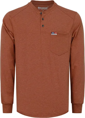 Miniatura 10 de BOCOMAL Camisas FR para hombre, manga larga, Henley EX, suave, jaspeado, 6 onzas, peso medio, resistente al fuego, camiseta de trabajo CAT2