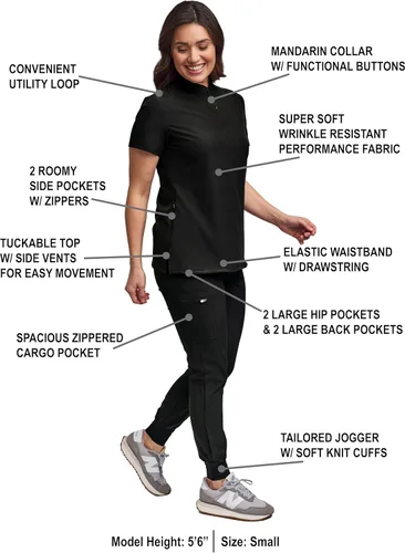 Miniatura 2 de Green Town Conjunto de uniforme médico para mujer, pantalón deportivo ajustado y cuello mandarín, uniforme de fácil cuidado