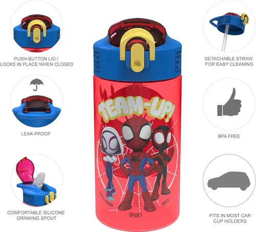 Miniatura 5 de Zak Designs Marvel Spider Man - Botella de agua para niños con cubierta de boquilla y aro de transporte, hecha de plástico duradero, diseño