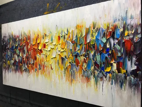 Miniatura 2 de AMEI Arte, cuchillo abstracto pintado a mano de 24 x 48 pulgadas, pintura al óleo, arte de pared texturizado amarillo y blanco, arte de pared
