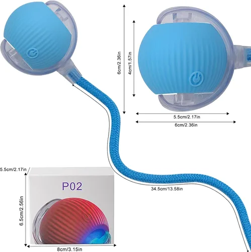 Miniatura 2 de Pelota interactiva de juguete para perros y gatos: pequeño juego para mascotas con luz LED y cola de cuerda para activar el movimiento, lindo regalo