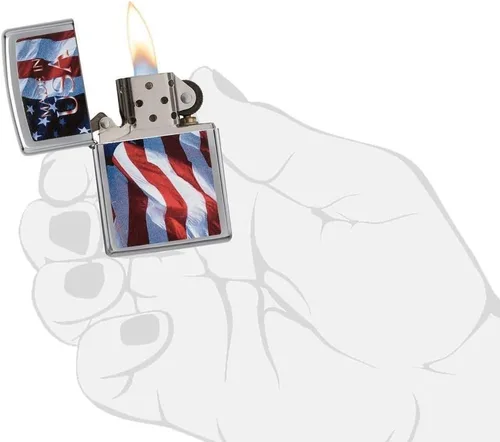 Miniatura 4 de Zippo encendedores con la bandera de EE. UU. Cromado