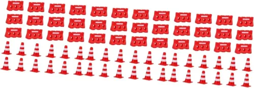 Kisangel Juego de mini conos de tráfico con señales de tráfico y barreras de seguridad, 72 piezas de construcción educativa para niños, juego de rol