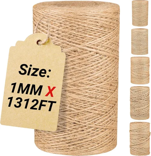 Cuerda de yute natural de 0.039 in x 1312 pies, cuerda de yute a granel para manualidades, jardinería, envoltura de regalos, cordón decorativo