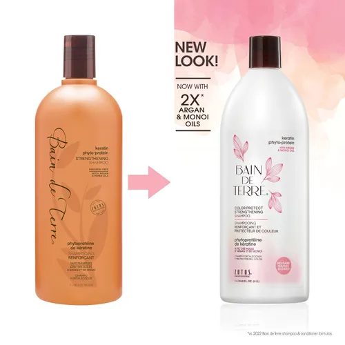 Miniatura 2 de Bain de Terre Champú fortalecedor de queratina fito-proteína para proteger el color, fortalecimiento seguro para cabello débil y dañado, sin