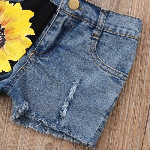Miniatura 7 de Honganda Fashion 2Pcs Toddler Kids Baby Girl Sunflower Outfits Sleeveless Tank Top+Denim Shorts Summer Clothes