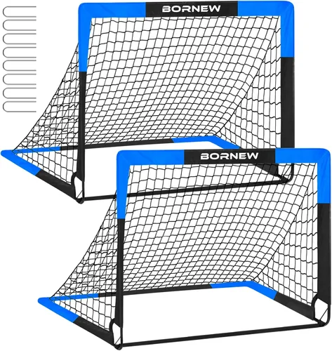 Miniatura 13 de BORNEW Paquete de 2 porterías de fútbol – Porterías de fútbol para patio trasero e interior para niños, 6 x 4 / 4 x 3 pies, juego de redes de fútbol