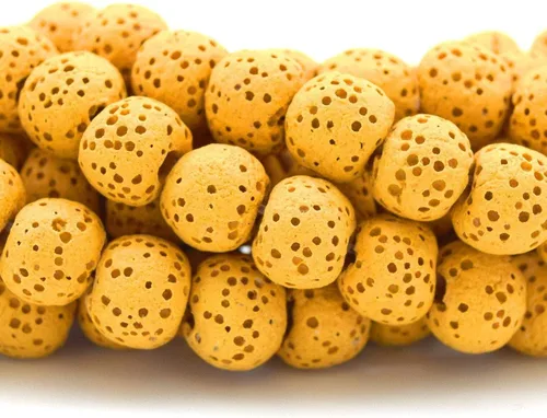 Miniatura 2 de Cuentas de lava redondas de color amarillo mostaza de 0.551 in para fabricación de joyas y aromaterapia
